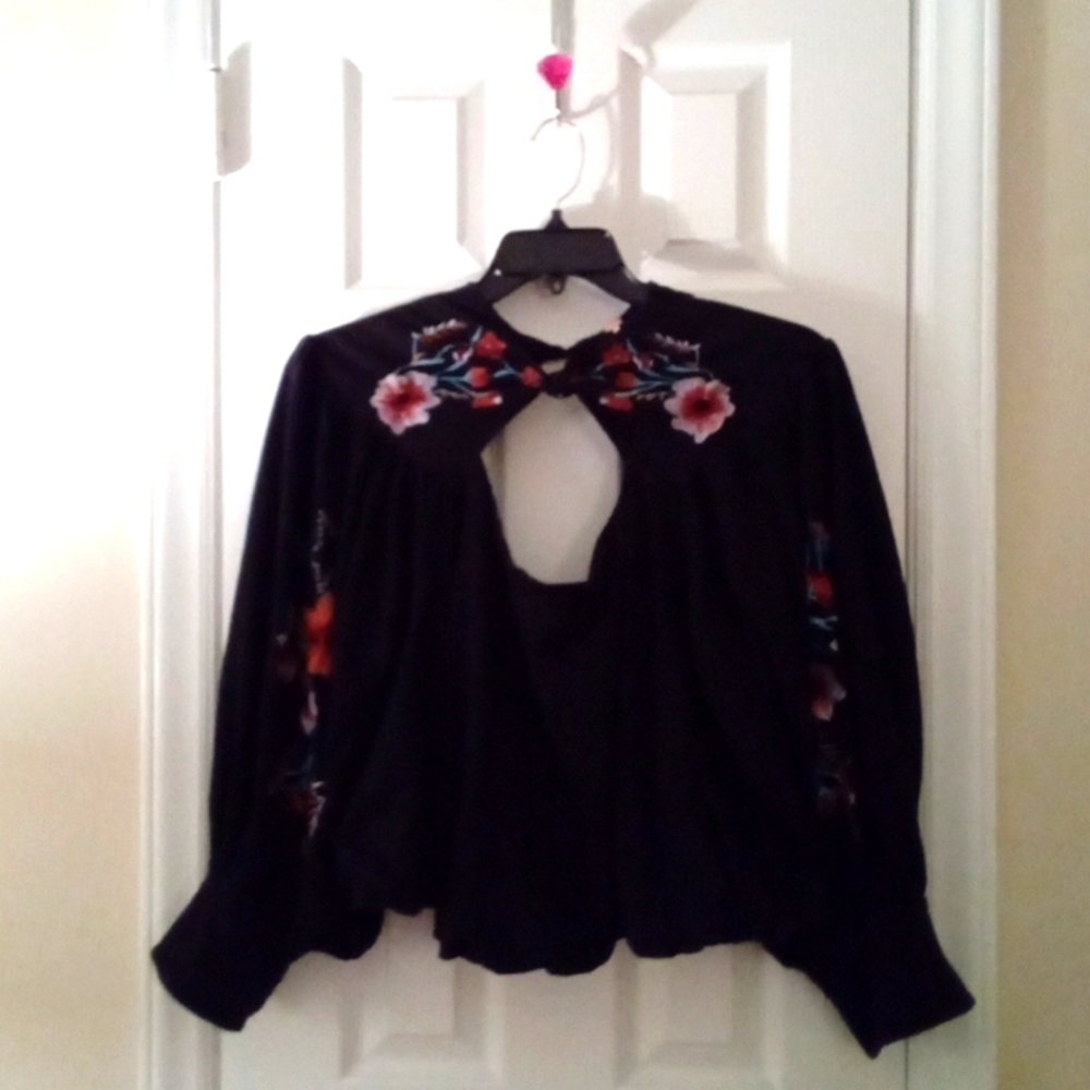 Free People Floral Embroidery Long Sleeve Blouse